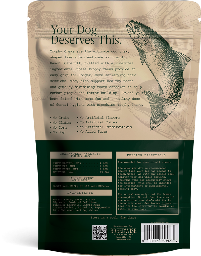 dog treat fish lure Trophy Chews™ Fish-Shaped Dental Treats – Breedwise Pet Provisions